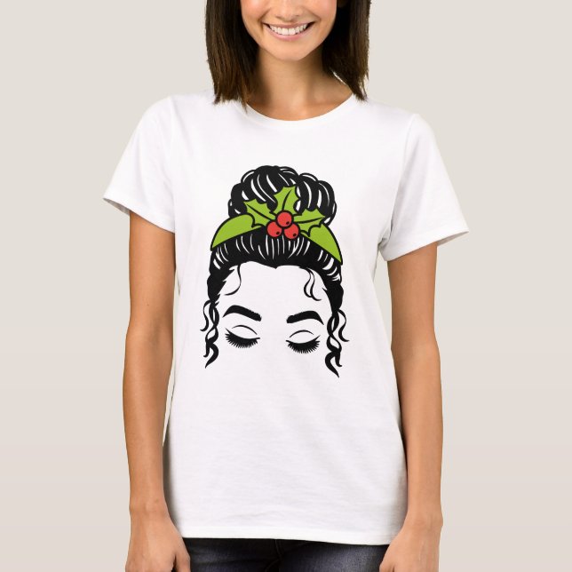 Camiseta Navidades holly messy bun (Anverso)