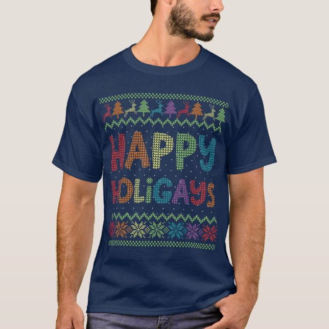 Camiseta Navidades homosexuales divertidos LGB Felices holi (Anverso)