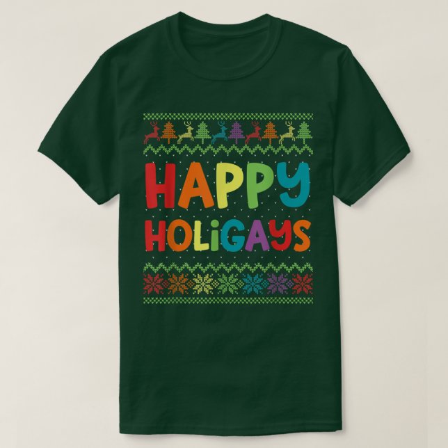 Camiseta Navidades homosexuales divertidos LGBT Felices hol (Diseño del anverso)
