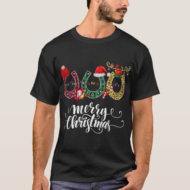 Camiseta Navidades Horseshoe Horse Lover Leopard Plaid (Anverso)