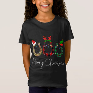 Camiseta Navidades Horseshoe Leopard Plaid Santa Hat Horse