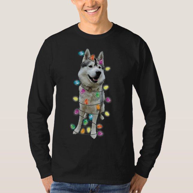 Camiseta Navidades Husky Perro Mamá papá Navidades Luces Hu (Anverso)