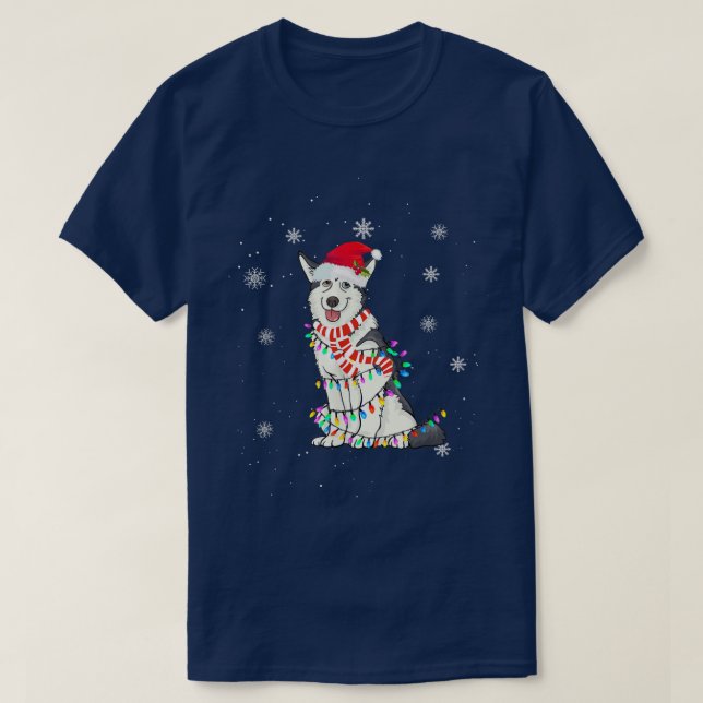 Camiseta Navidades Husky Siberiano Cute Navidades de luces  (Diseño del anverso)