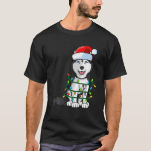 Camiseta Navidades Husky siberiano Santa Hat Xmas alumbran 