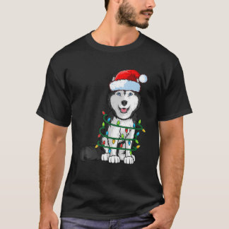 Camiseta Navidades Husky siberiano Santa Hat Xmas alumbran