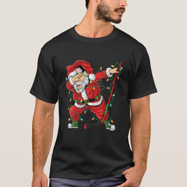 Camiseta Navidades Ice Hockey Dabbing Santa Luces Noche ad  (Anverso)