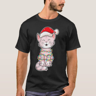Camiseta Navidades iluminan a gato con Gorra de Navidad lin