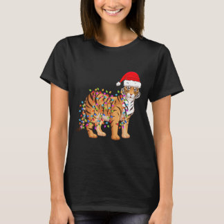 Camiseta Navidades iluminan a tigre usando Gorra de Navidad