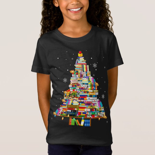 Camiseta Navidades Iluminan Árboles De Biblioteca Para Bibl (Anverso)
