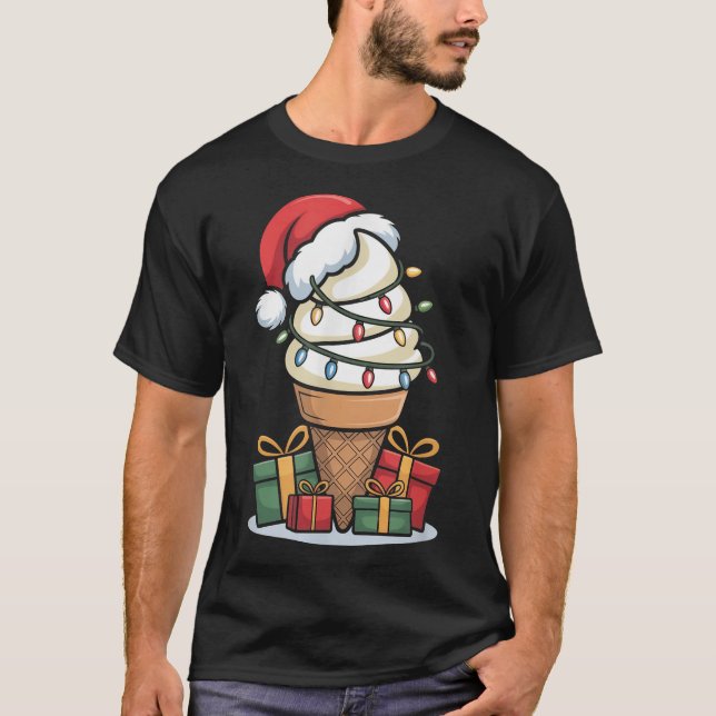 Camiseta Navidades Iluminan Cono De Helado Con Santa Hat (Anverso)
