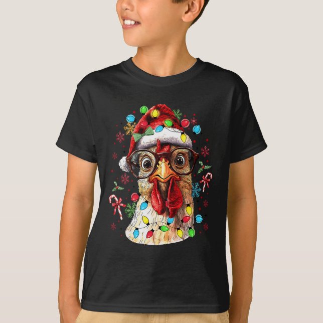 Camiseta Navidades iluminan el pollo Santa Funny árbol de n (Anverso)
