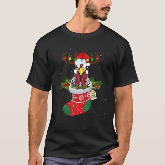 Camiseta Navidades iluminan el pollo Santa Funny árbol de n (Anverso)