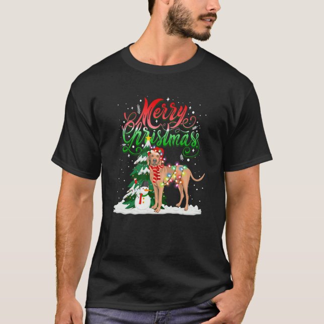 Camiseta Navidades iluminan Pajama coincidiendo con Vizsla  (Anverso)