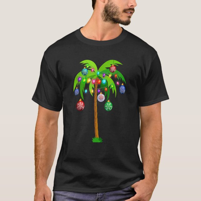 Camiseta Navidades iluminan Palm Tree Hawaii Beach Tropical (Anverso)