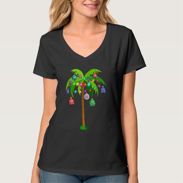 Camiseta Navidades iluminan Palm Tree Hawaii Beach Tropical (Anverso)