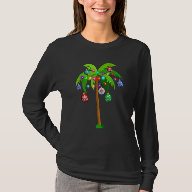 Camiseta Navidades iluminan Palm Tree Hawaii Beach Tropical (Anverso)