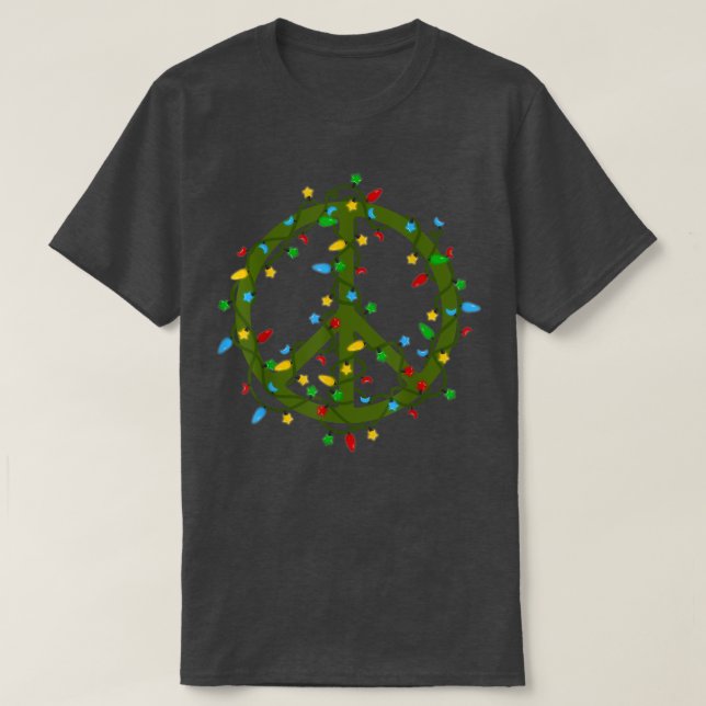 Camiseta Navidades iluminan signo de paz retro hippie feliz (Diseño del anverso)