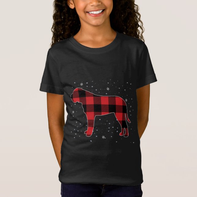 Camiseta Navidades Inglés Mastiff Red Plaid Dog Lover Paja (Anverso)