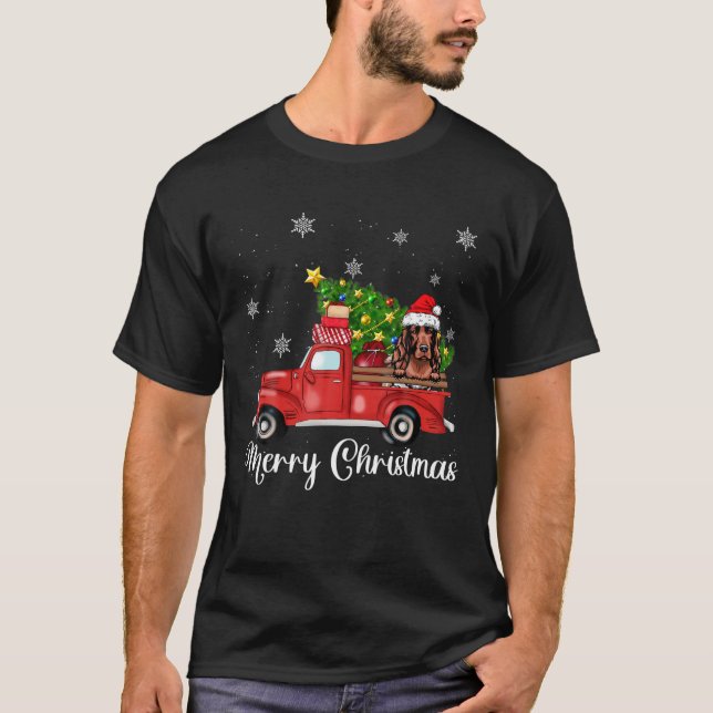 Camiseta Navidades irlandeses de camionetas rojas montando  (Anverso)