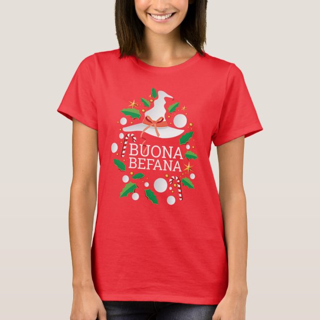 Camiseta Navidades italianos Buona Befana Bruja, blanco (Anverso)