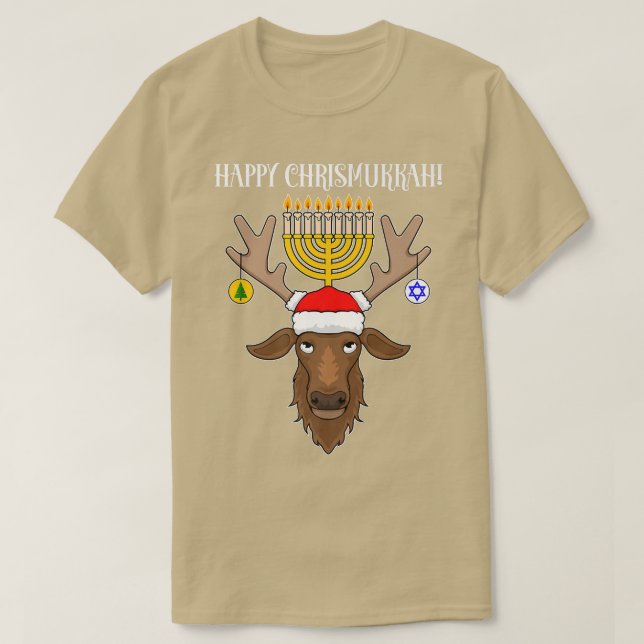 Camiseta Navidades judíos renos feliz Chrismukkah (Diseño del anverso)