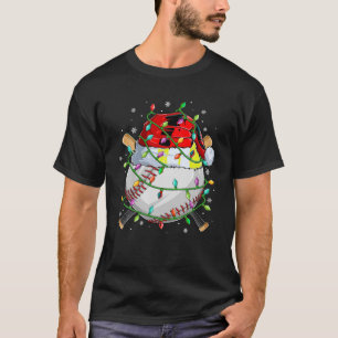 Camiseta Navidades Jugador de Béisbol Santa Hat ilumina nav