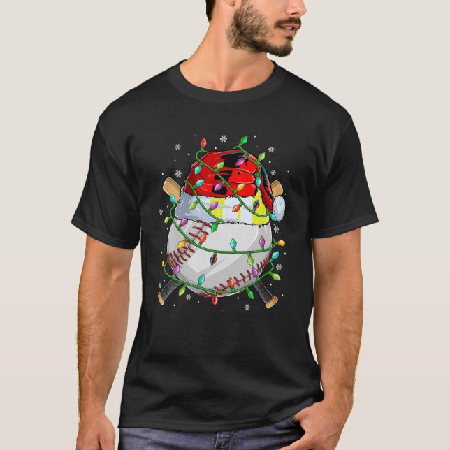 Camiseta Navidades Jugador de Béisbol Santa Hat ilumina nav (Anverso)