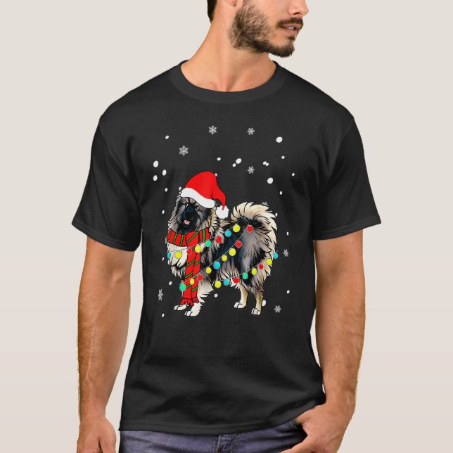 Camiseta Navidades Keeshond Dog Santa Hat Perro Árbol de lu (Anverso)