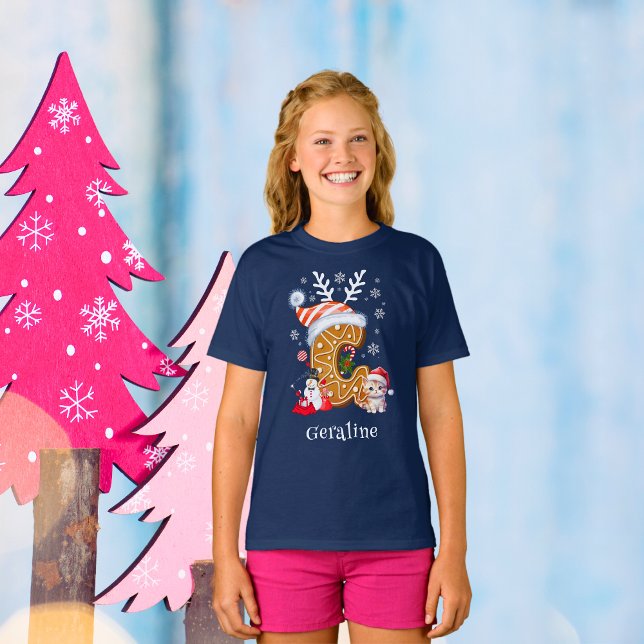 Camiseta Navidades Kitten Gingerbread Nombre Letra G Chica (Subido por el creador)