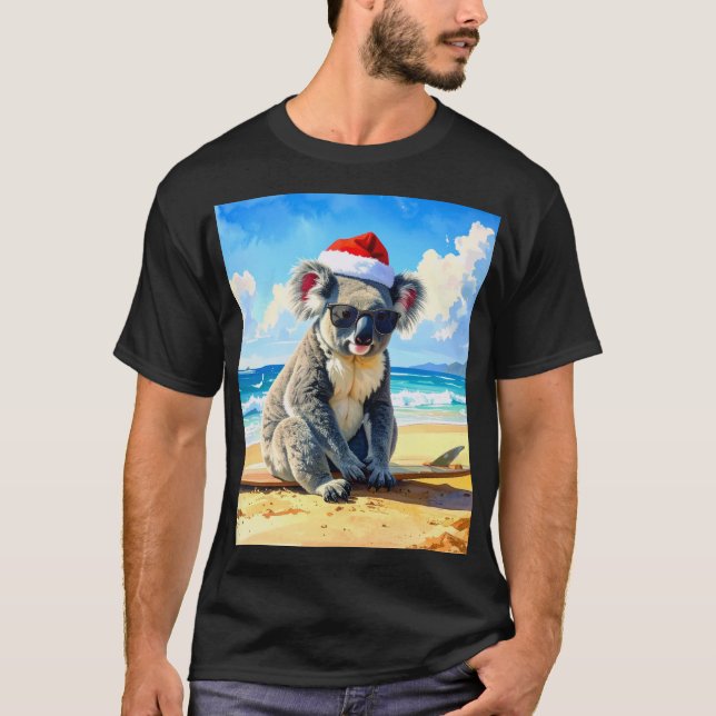 Camiseta Navidades Koala santa hat en la soleada playa de a (Anverso)