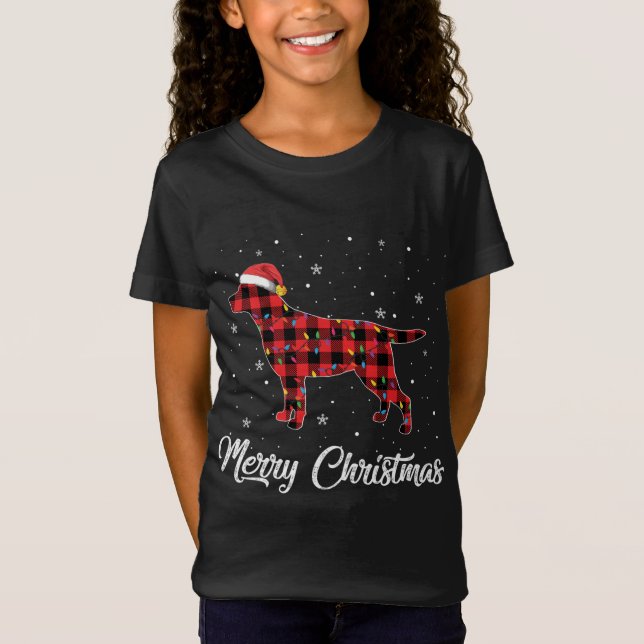 Camiseta Navidades Labrador Recuperador Perro Tramado Rojo  (Anverso)