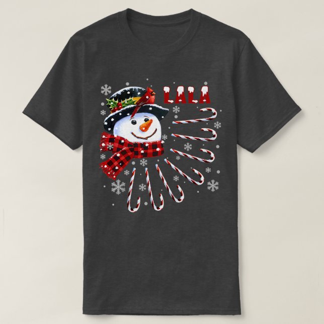 Camiseta Navidades lala divertidos y snowman con velas (Diseño del anverso)