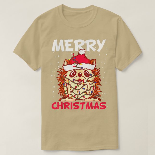 Camiseta Navidades Lámparas de Nieve Disfraz de Hedgehog Sa (Diseño del anverso)