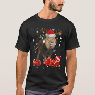 Camiseta Navidades Leon Funny Santa Reindeer Lion Lover Gif