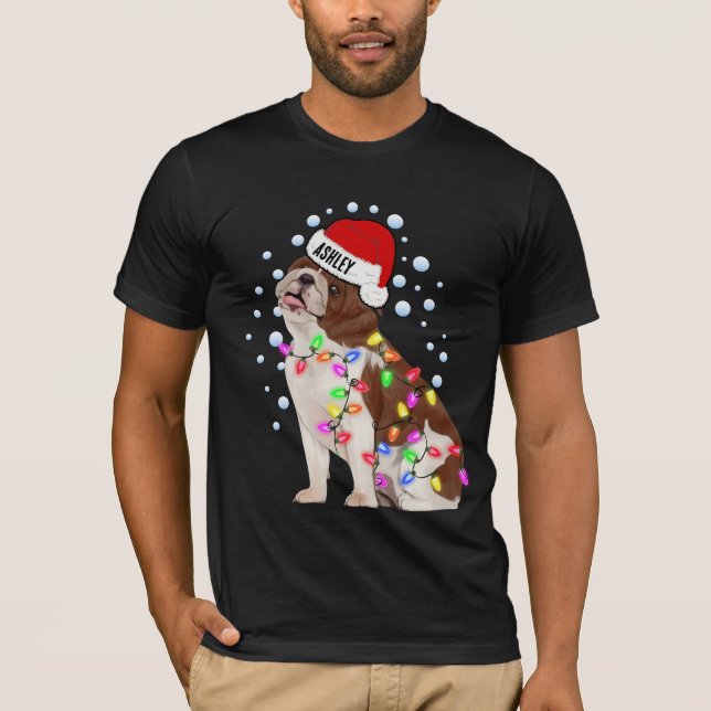 Camiseta Navidades ligan Bulldog inglés con cachorro de per (Anverso)