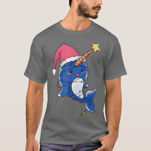 Camiseta Navidades, lindo narwhal, luces de navidad, animal