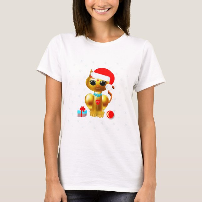 Camiseta Navidades lindo personalizado gatito dorado (Anverso)
