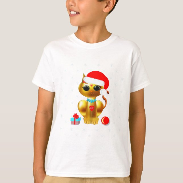 Camiseta Navidades lindo personalizado gatito dorado (Anverso)