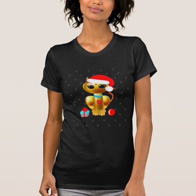 Camiseta Navidades lindo personalizado gatito dorado (Anverso)