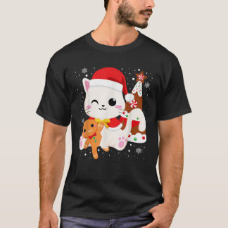 Camiseta Navidades lindos Gato blanco Gingerbread Xmas Gati