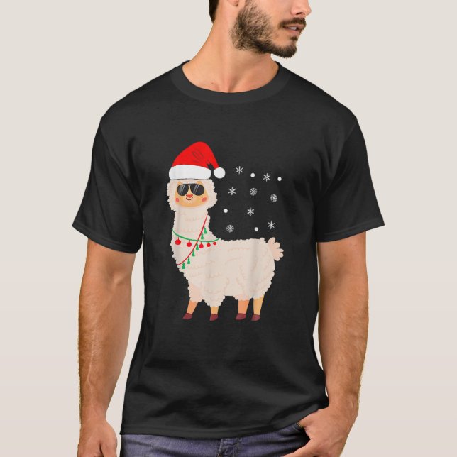 Camiseta Navidades Llama Pajamas Alpaca En Santa Hat Niños  (Anverso)