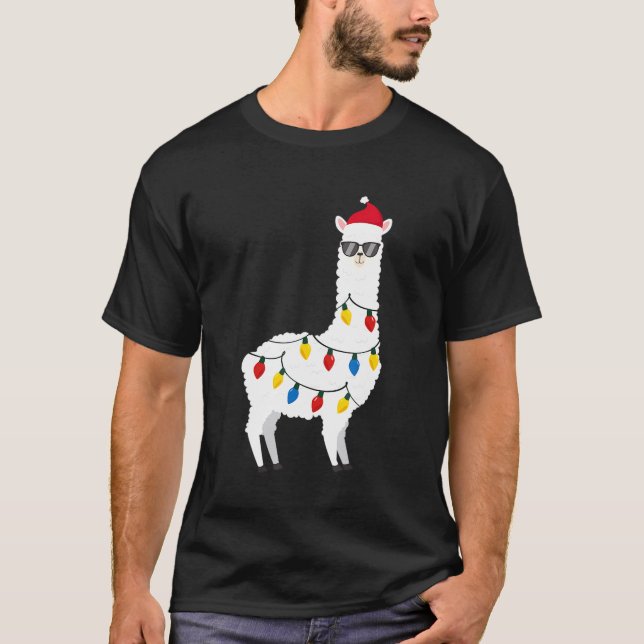 Camiseta Navidades Llama Santa Hat gafas de sol Alpaca Funn (Anverso)