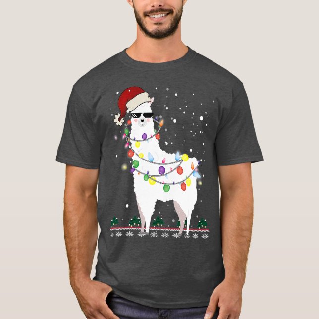 Camiseta Navidades Llama Santa Hat navideño árbol alpaca (Anverso)