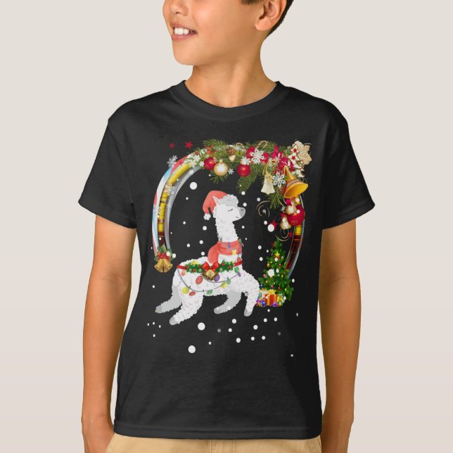 Camiseta Navidades Llama Santa Hat navideño árbol alpaca (Anverso)
