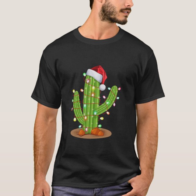 Camiseta Navidades Luces Cactus Lover Funny Xmas Larga Vida (Anverso)