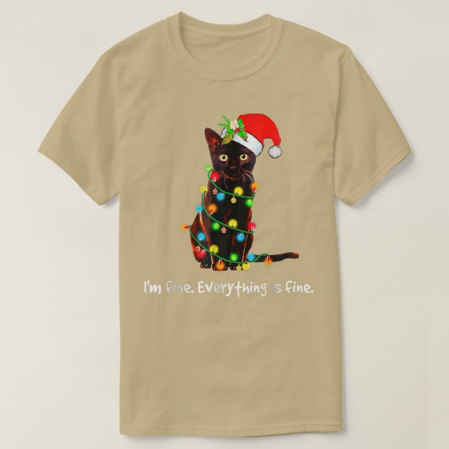 Camiseta Navidades Luces Estoy multado Todo es gato fino (Diseño del anverso)