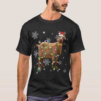 Camiseta Navidades Luces Goat Lover Funny Santa Hat Xmas