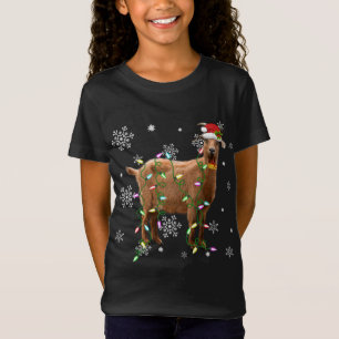 Camiseta Navidades Luces Goat Lover Funny Santa Hat Xmas