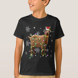 Camiseta Navidades Luces Goat Lover Funny Santa Hat Xmas