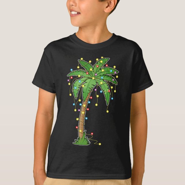 Camiseta Navidades Luces Palm Tree Beach Funny Tropical Xm (Anverso)